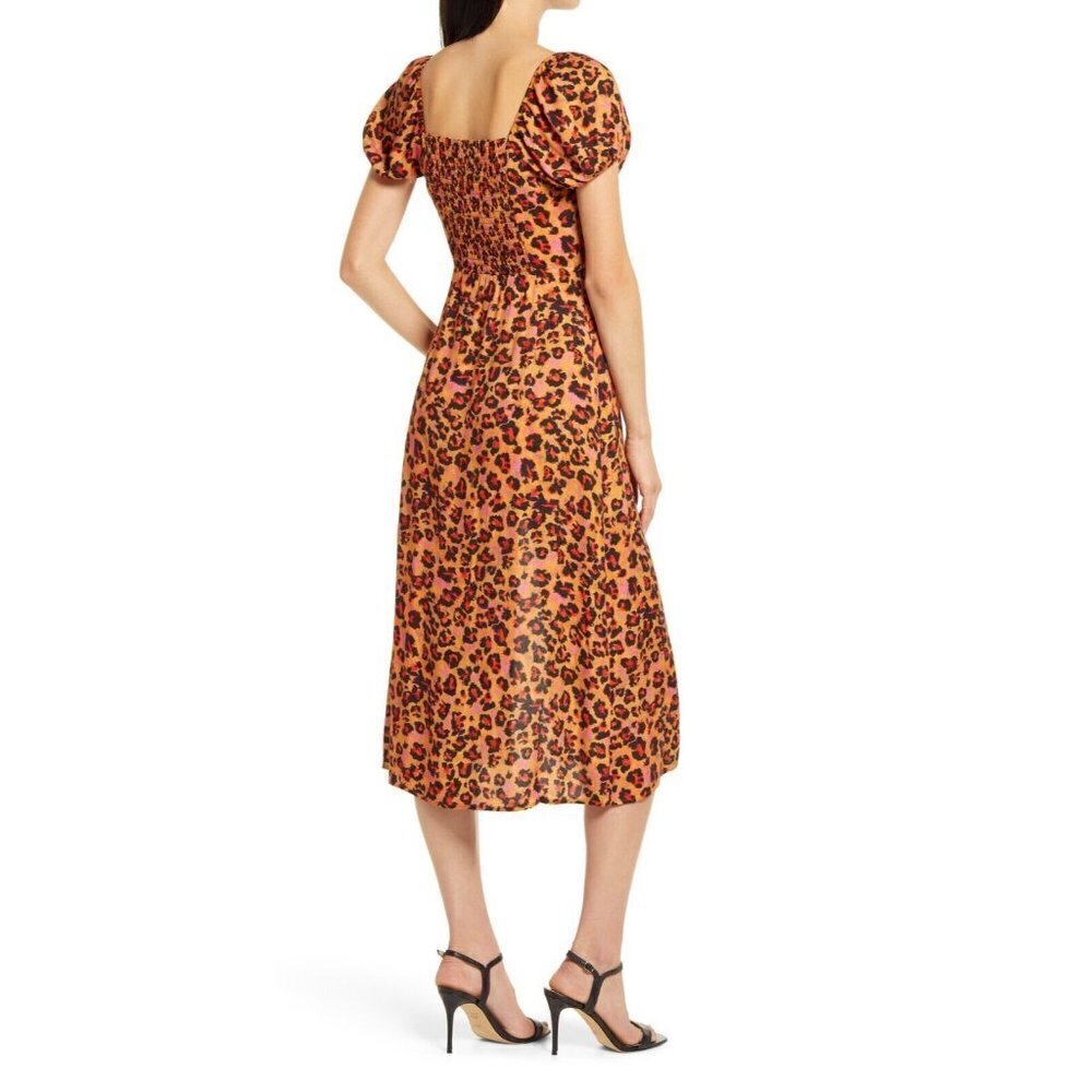 𝅺FRENCH Connection Womens "Amelia" Leopard Midi Dress Size 6 Front Slit - Picture 9 of 9